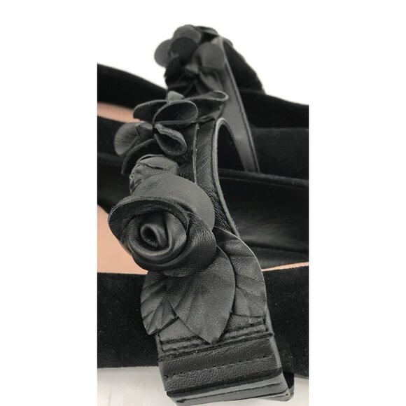Taryn Rose Flats Shoes Womens Size 8.5 B Feliciane Black Suede Floral Strap - Picture 2 of 10